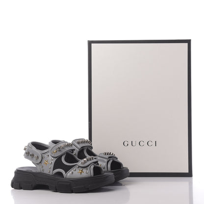 Gucci Technical Canvas Calfskin Reflective Studded Mens Aguru Sandals 6 Silver Black 9 of 9