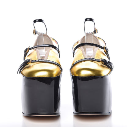 Gucci Metallic Nappa Patent Hannelore Detachable Platform Sandals 37 Gold 2 of 12