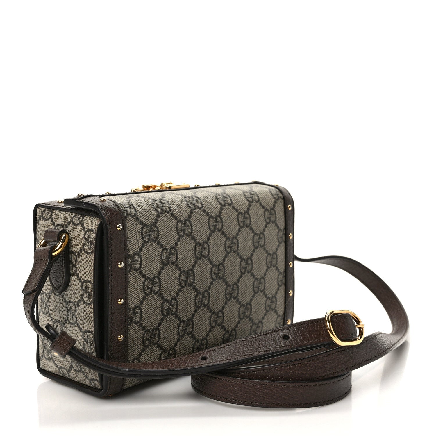 Gucci GG Supreme Monogram Textured Dollar Calfskin Mini Trunk Shoulder Bag Beige Ebony New Acero 3 of 9