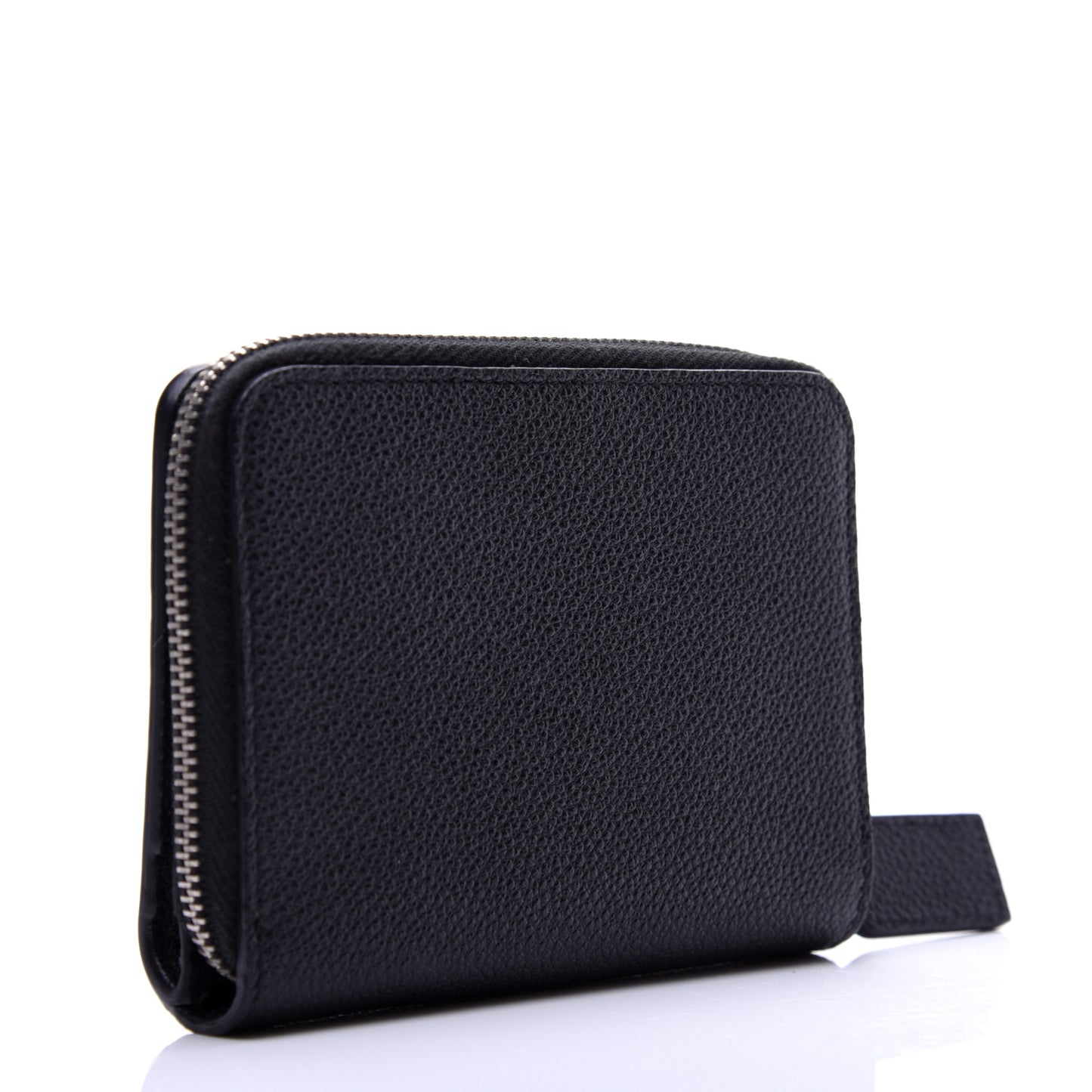 Grained Calfskin Rive Gauche Compact Zip Around Wallet Black