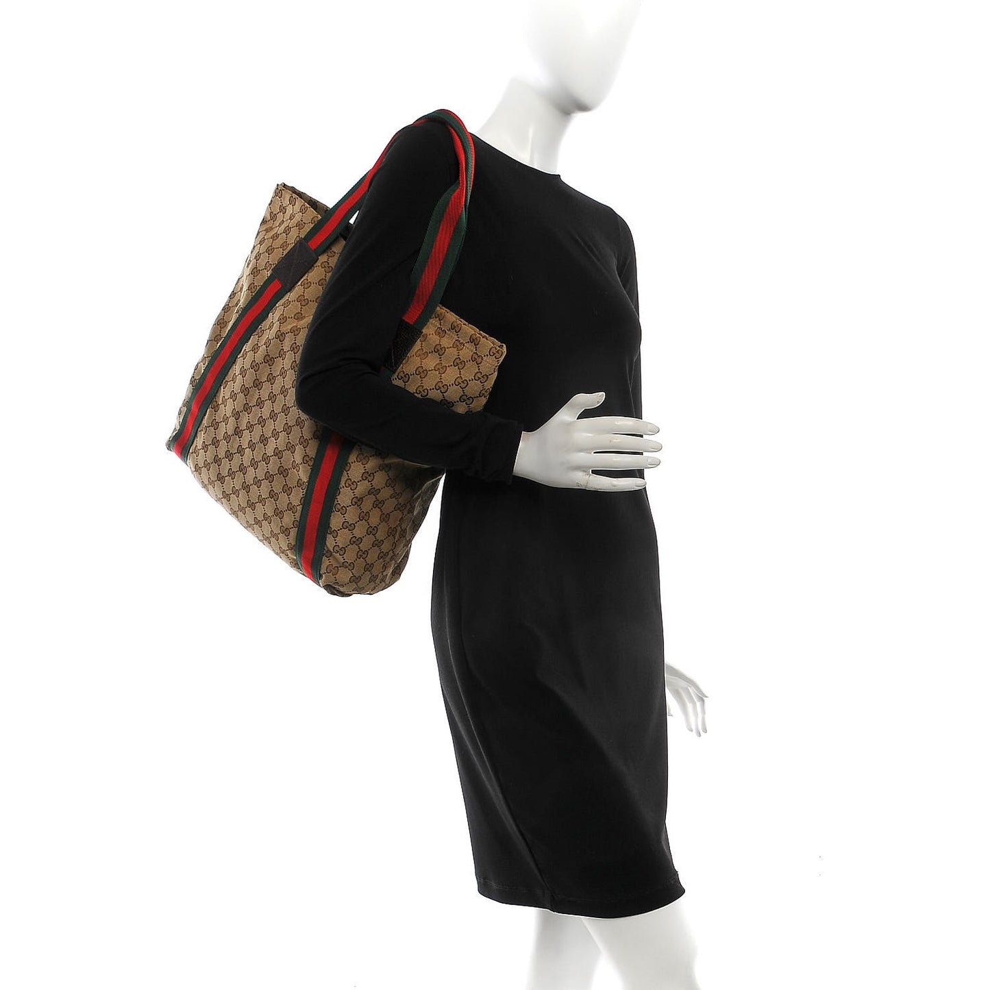 GG Monogram Medium Web Handle Vertical Tote Dark Brown