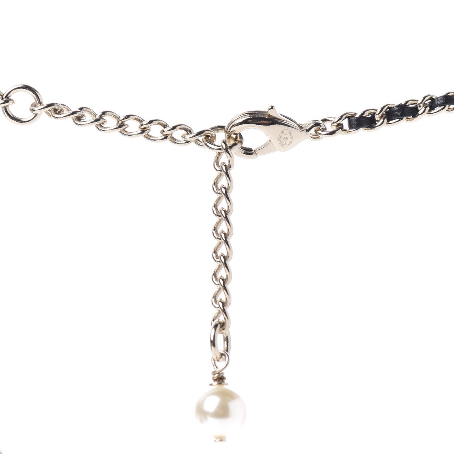 Lambskin Resin Pearl Dazzling Domino Short Necklace Gold Black