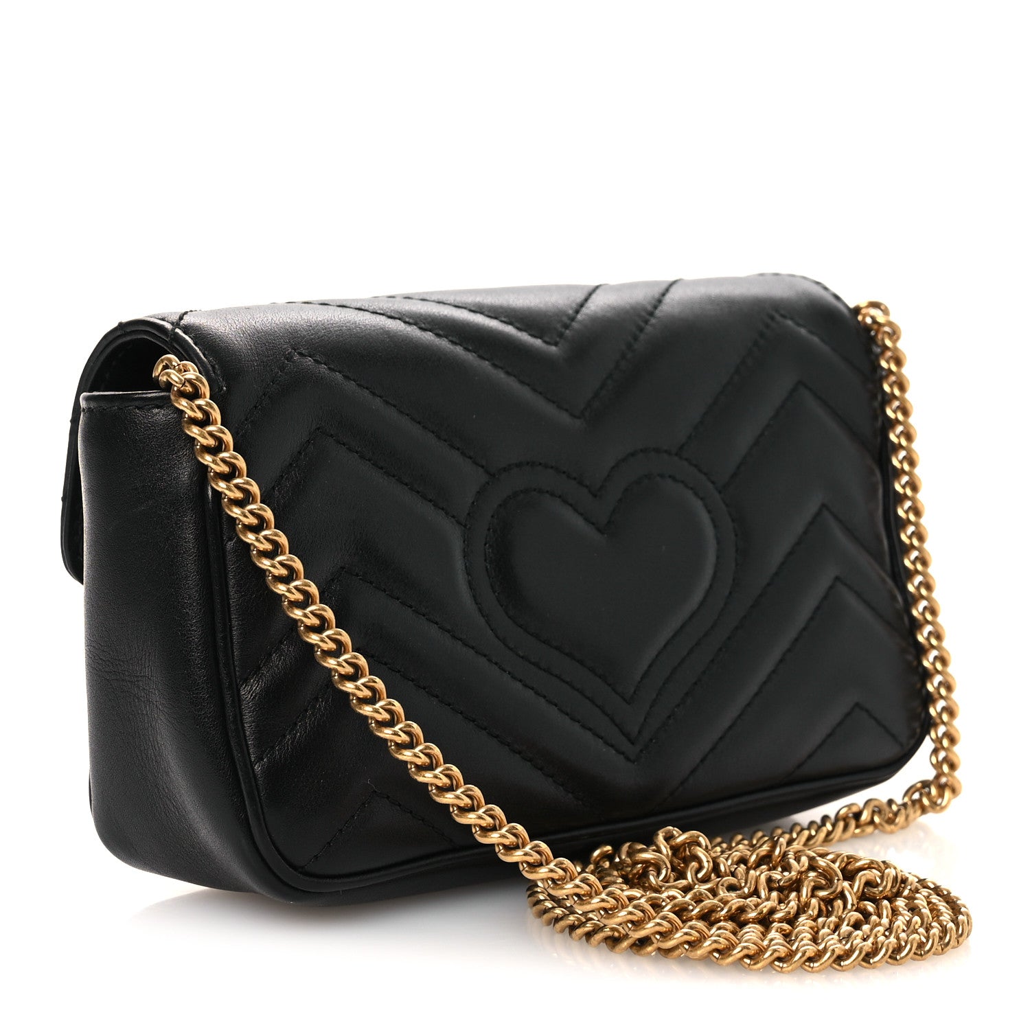 Gucci Calfskin Matelasse Super Mini GG Marmont Shoulder Bag Black 2 of 11