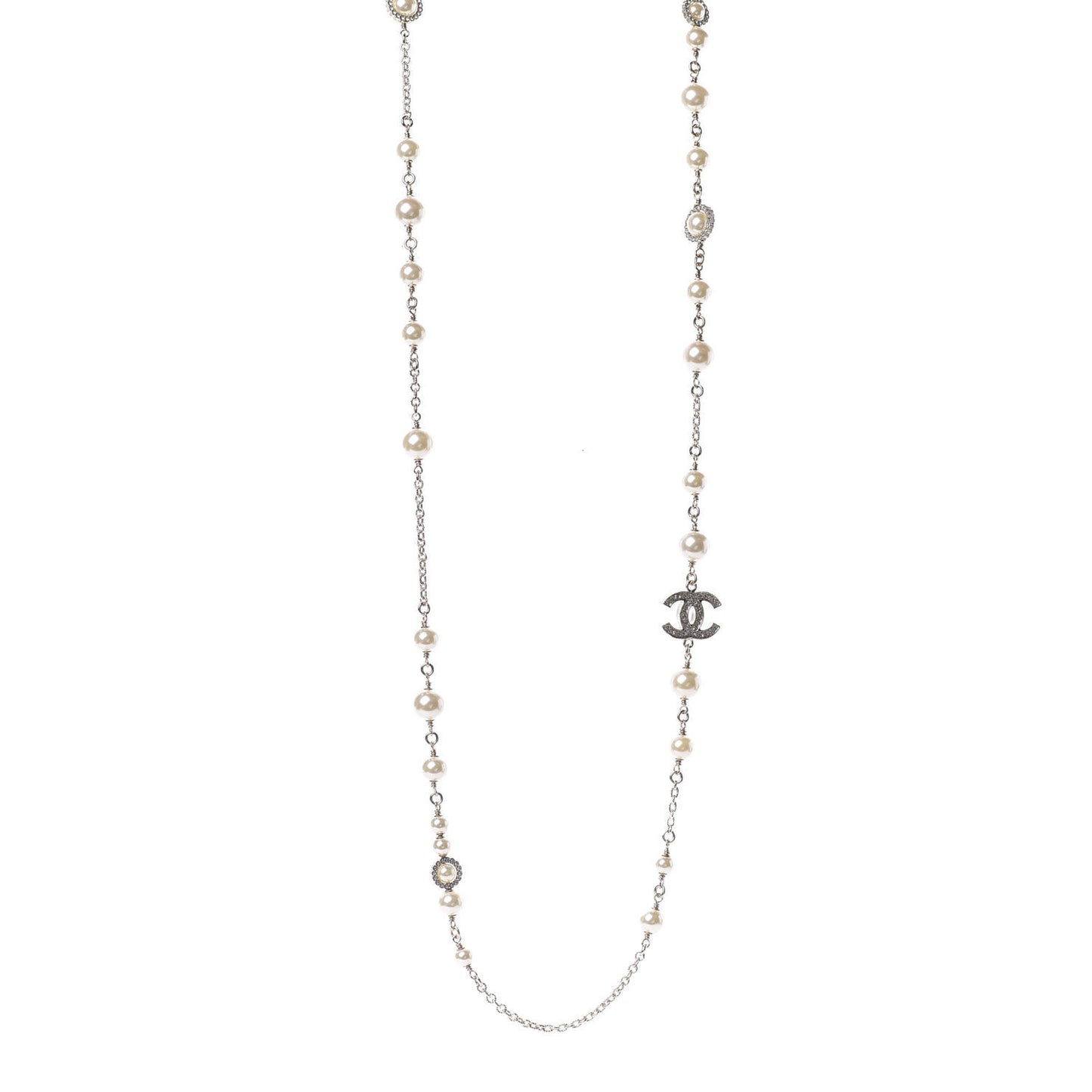 Pearl Crystal CC Lace Camellia Long Necklace Gold