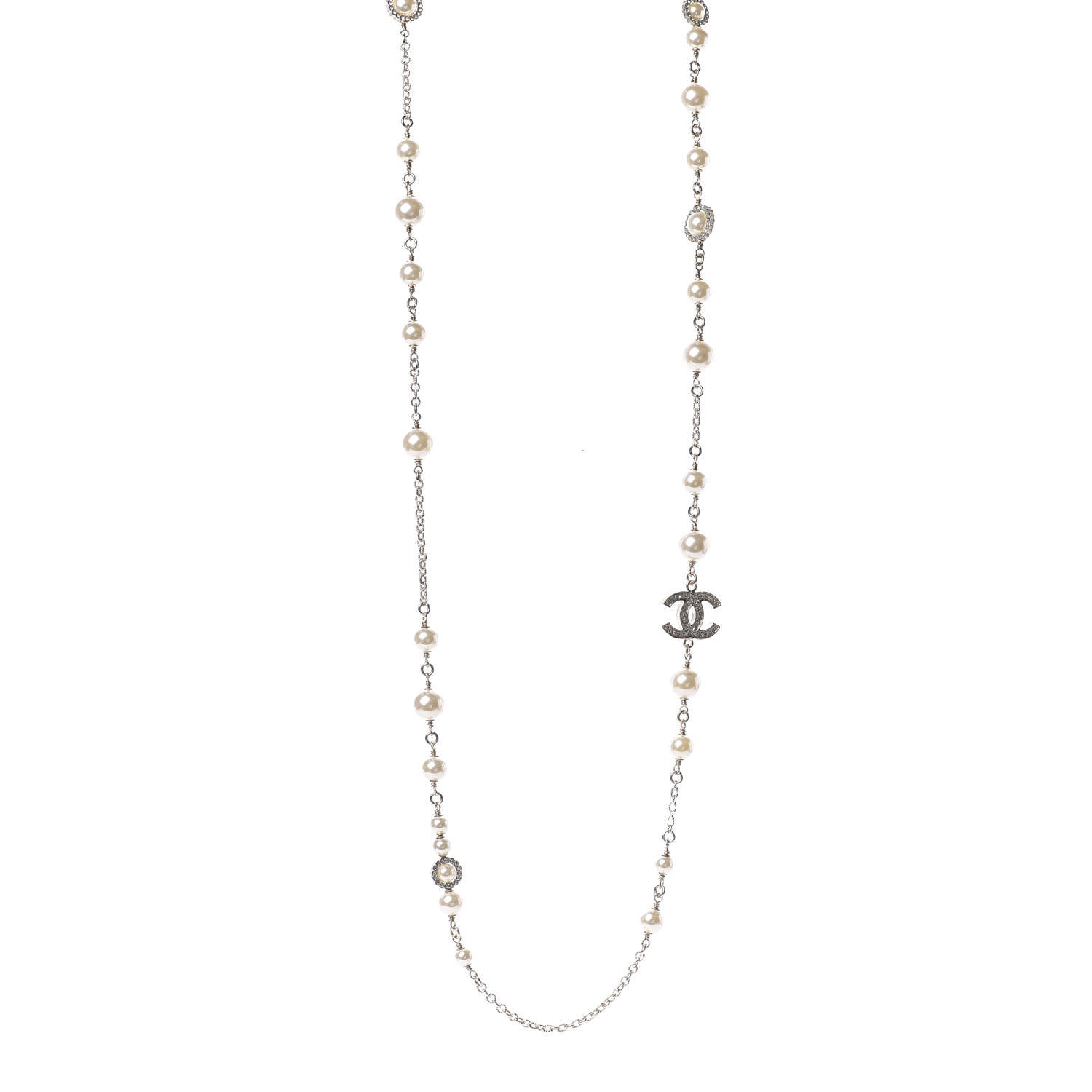 Chanel Pearl Crystal CC Lace Camellia Long Necklace Gold 1 of 4