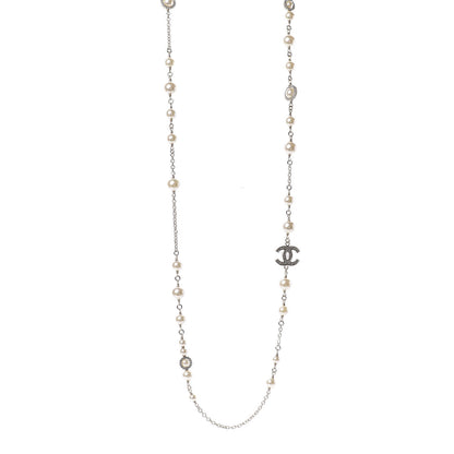 Chanel Pearl Crystal CC Lace Camellia Long Necklace Gold 1 of 4