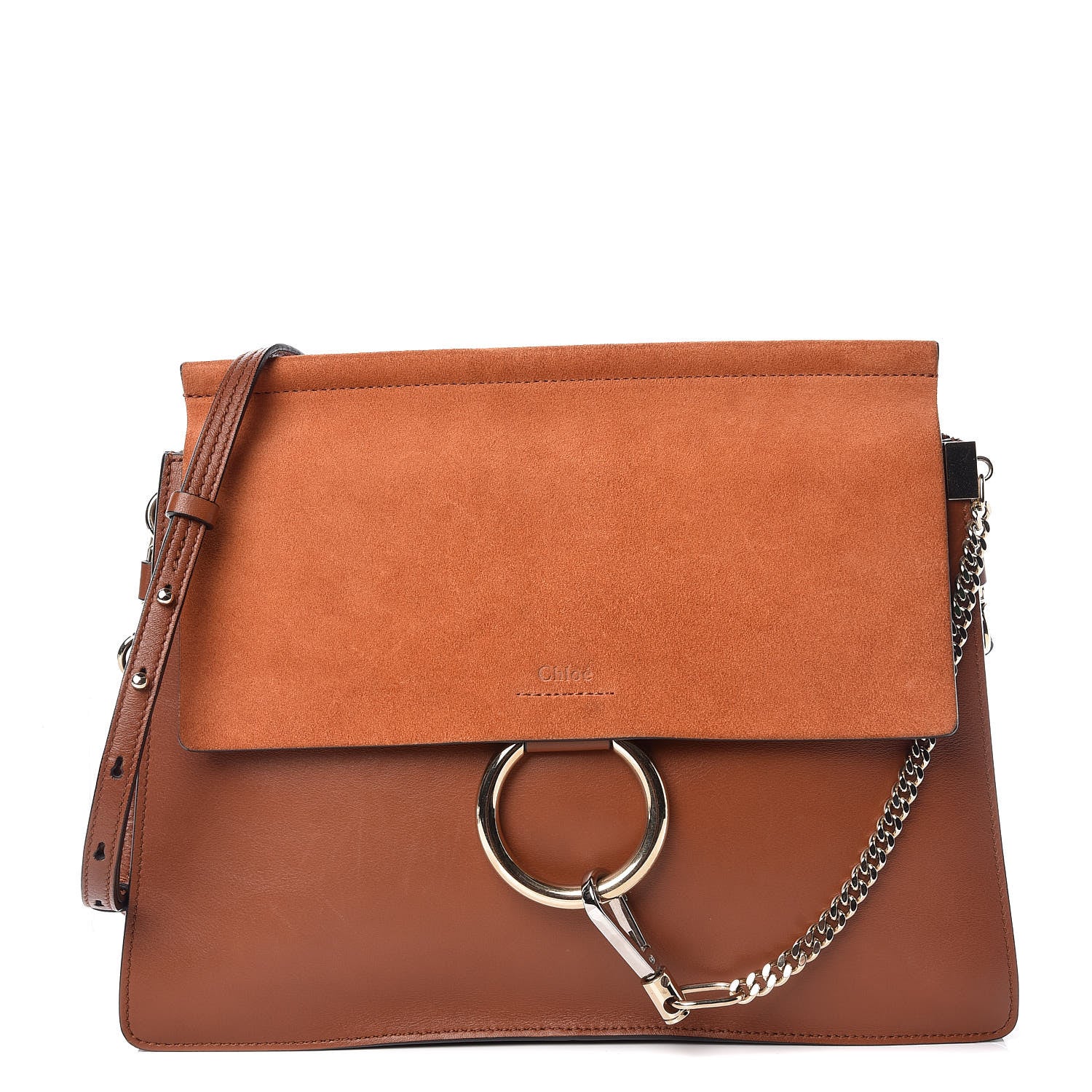 Chloe Suede Calfskin Medium Faye Shoulder Bag Tobacco 1 of 9