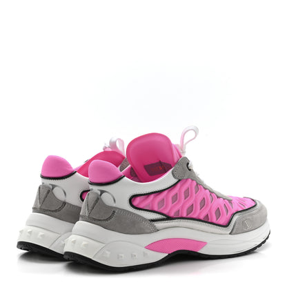 Valentino Garavani Suede Neoprene Mesh Womens Ready Go Runner Sneakers 38 Electric Pink Grey 5 of 9