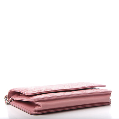 Chanel Lambskin Camellia Embossed Wallet On Chain WOC Pink 4 of 12