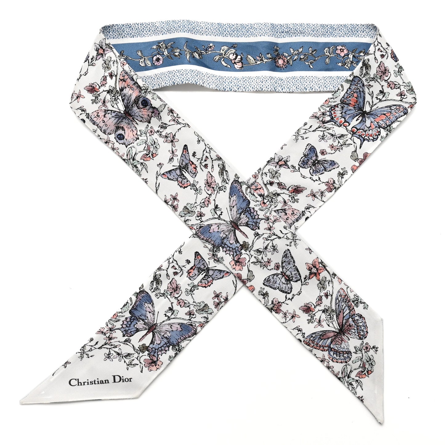 Silk Toile De Jouy Papillon Mitzah Scarf White Blue
