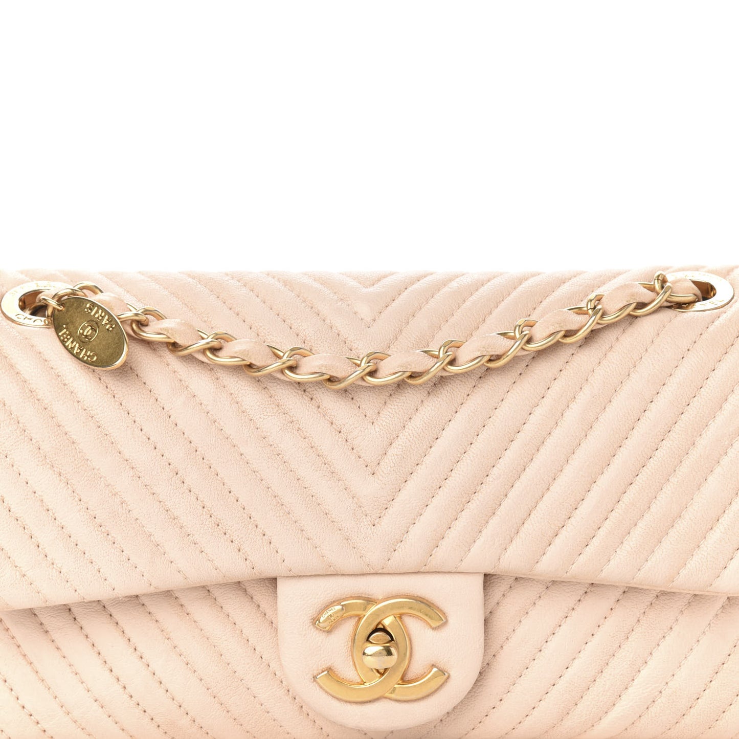 Calfskin Chevron Small Surpique Flap Ivory