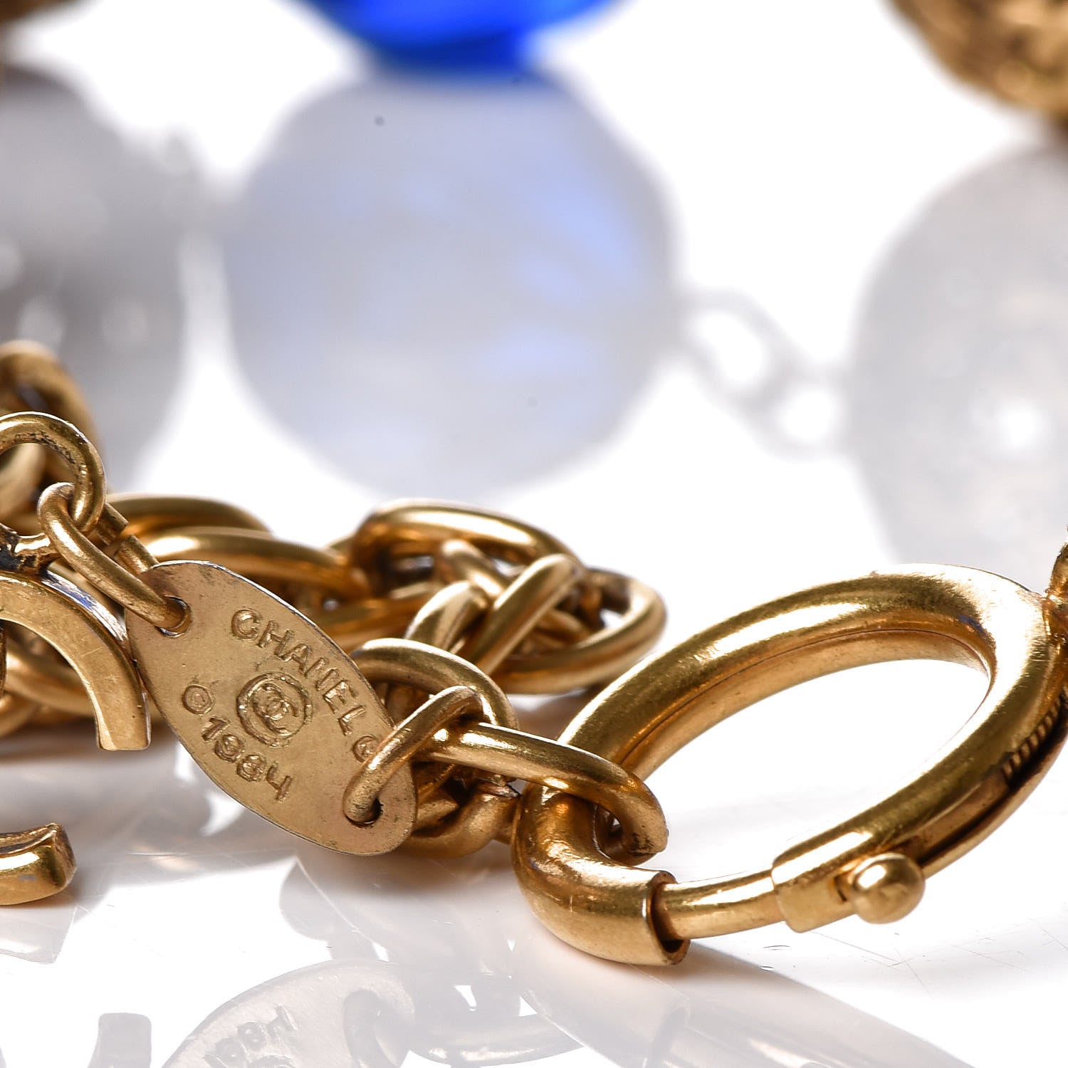Chanel CC Bead Short Necklace Gold Blue 5 of 6