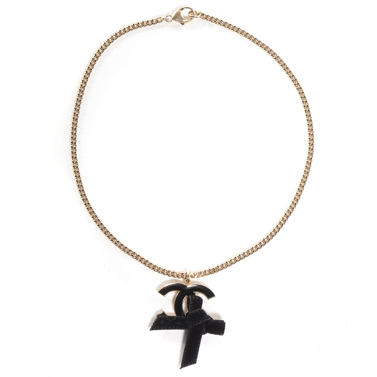 Large Enamel CC Ribbon Necklace Black
