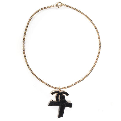 Chanel Large Enamel CC Ribbon Necklace Black 3 of 5