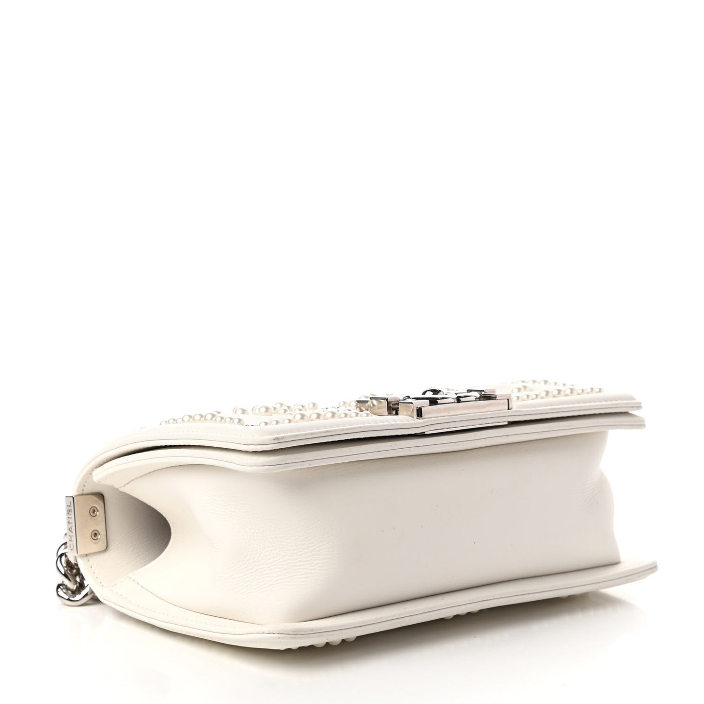 Calfskin Pearl Chevron Small Boy Flap White