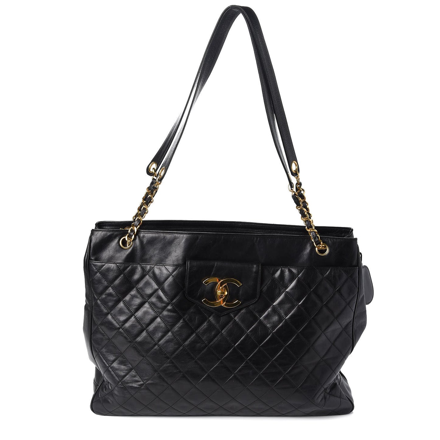 Lambskin Quilted Weekender Bag Black