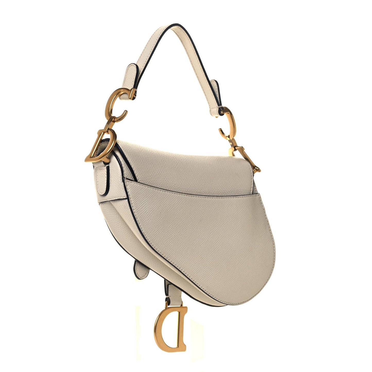 Grained Calfskin Mini Saddle Bag White