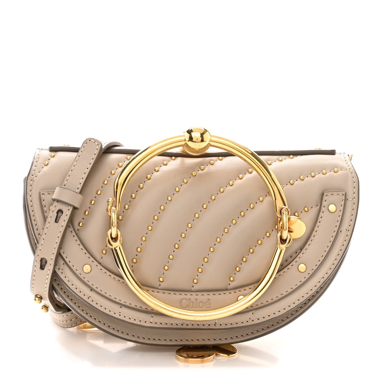 Calfskin Lambskin Quilted Studded Nile Bracelet Minaudiere Bag