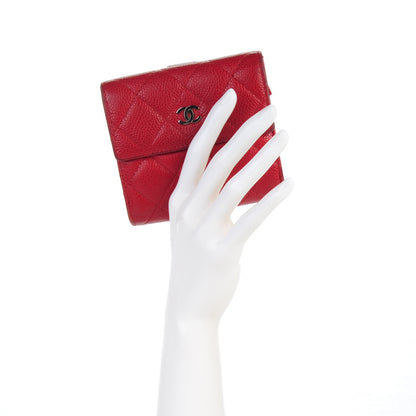 Chanel Caviar Quilted Compact French Flap Wallet Red 2 of 13
