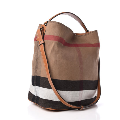 Burberry Canvas Mega Check Medium Ashby Hobo Saddle Brown 4 of 10