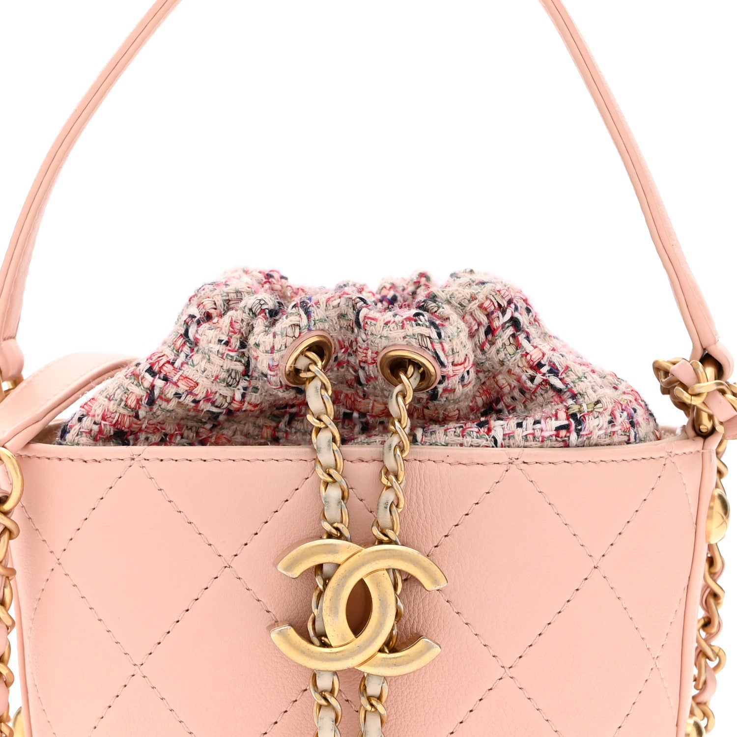 Chanel Calfskin Tweed Small CC Chain Bucket Drawstring Bag Light Pink 8 of 10