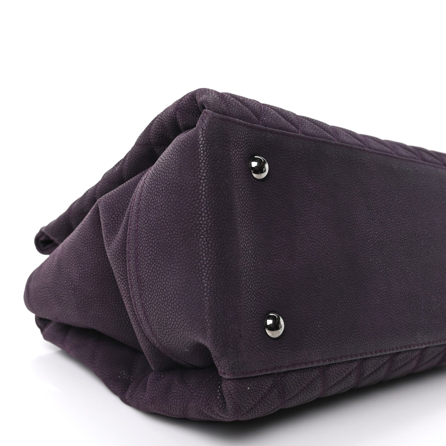 Iridescent Caviar Quilted Lady Pearly Tote Plum