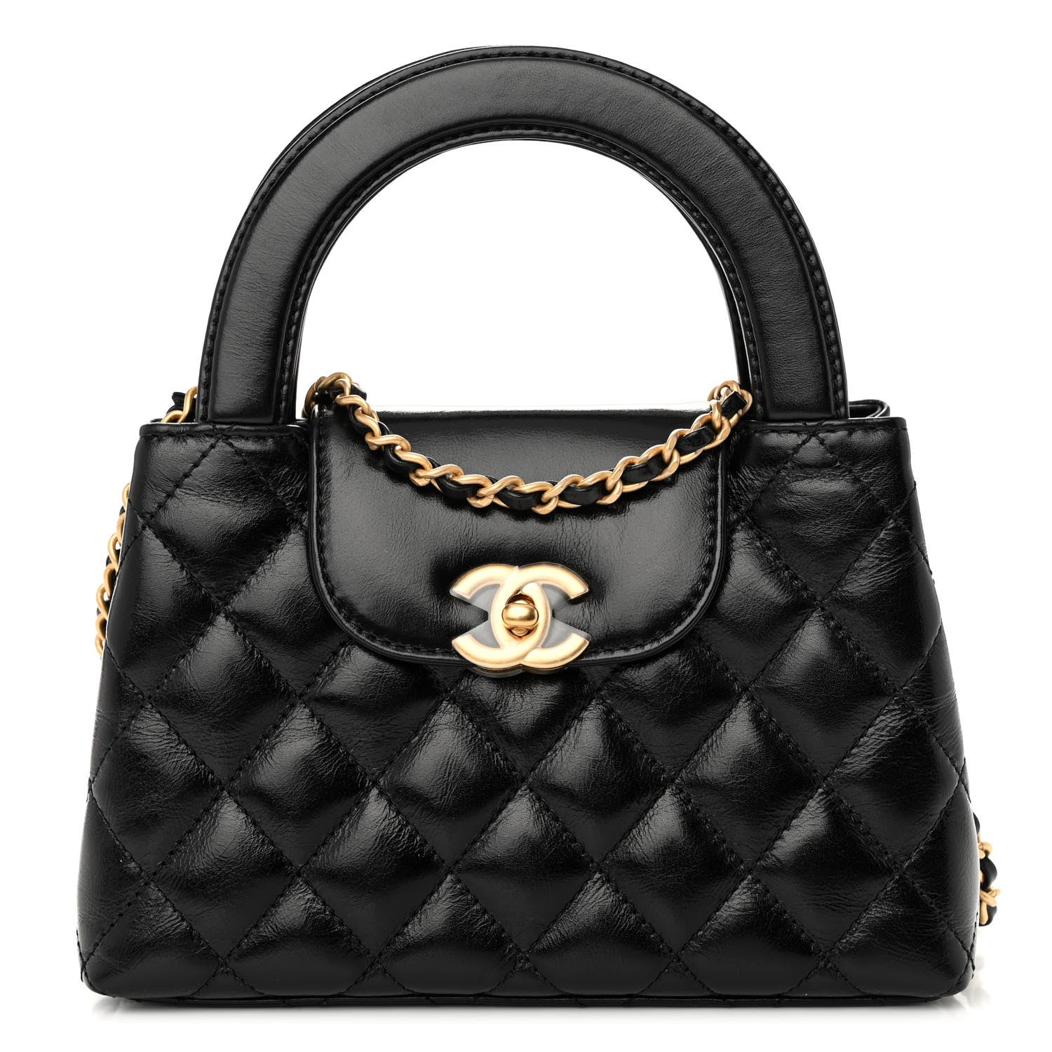 Chanel Shiny Aged Calfskin Quilted Nano Kelly Shopper Black 1 of 10
