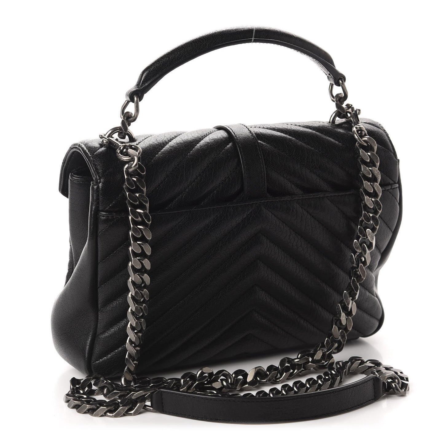 Sheepskin Matelasse Chevron Monogram Medium College Bag Black