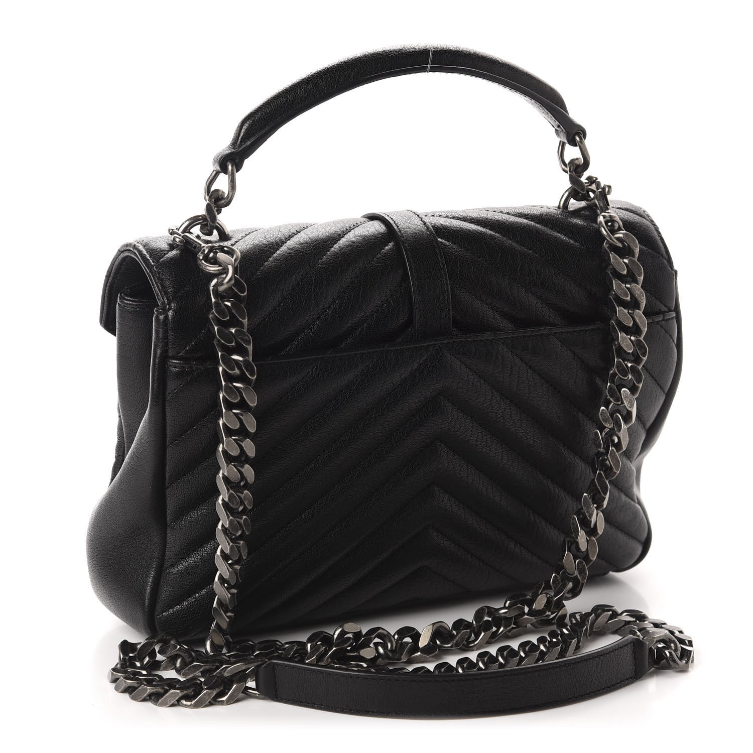 Saint Laurent Sheepskin Matelasse Chevron Monogram Medium College Bag Black 3 of 13