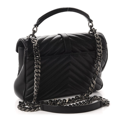 Saint Laurent Sheepskin Matelasse Chevron Monogram Medium College Bag Black 3 of 13