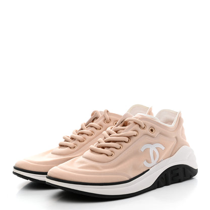 Chanel Lycra Fabric CC Sneakers 38 Beige 3 of 8