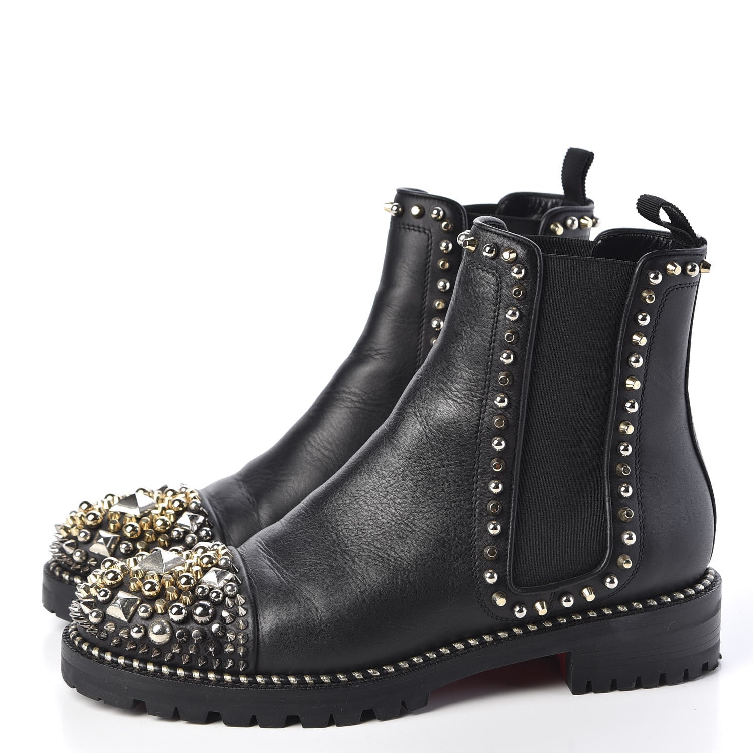 Christian Louboutin Calfskin Studded Chasse A Clou Flat Chelsea Boots 39 Black 2 of 9