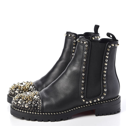 Christian Louboutin Calfskin Studded Chasse A Clou Flat Chelsea Boots 39 Black 2 of 9