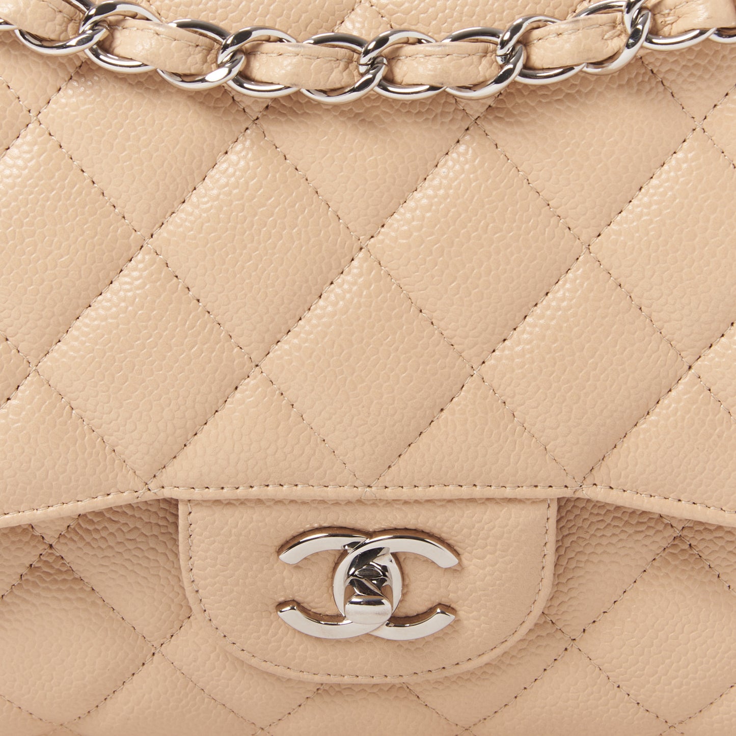 Caviar Quilted Jumbo Double Flap Beige Clair