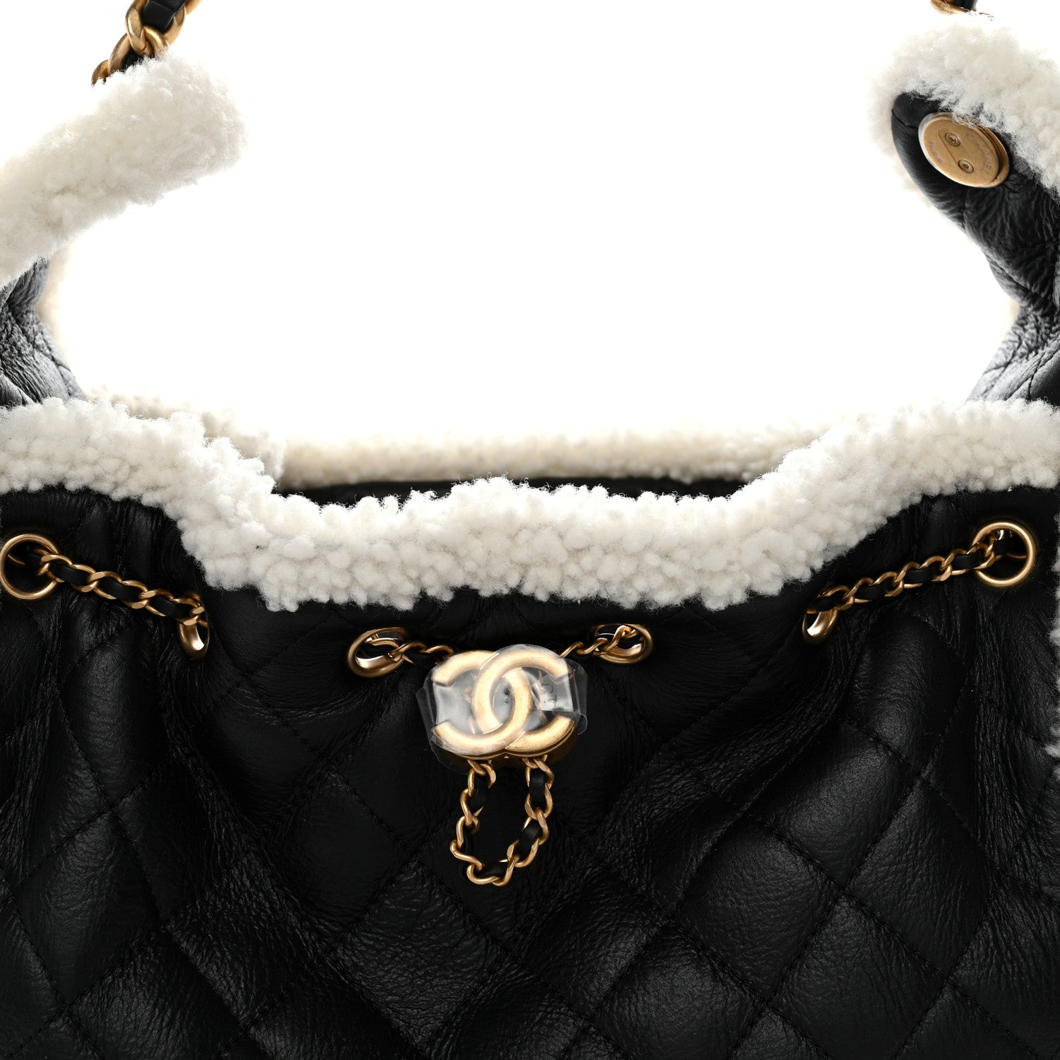 Chanel Crumpled Sheepskin Shearling Quilted Small Chanel 25 Handbag Black White 8 of 11