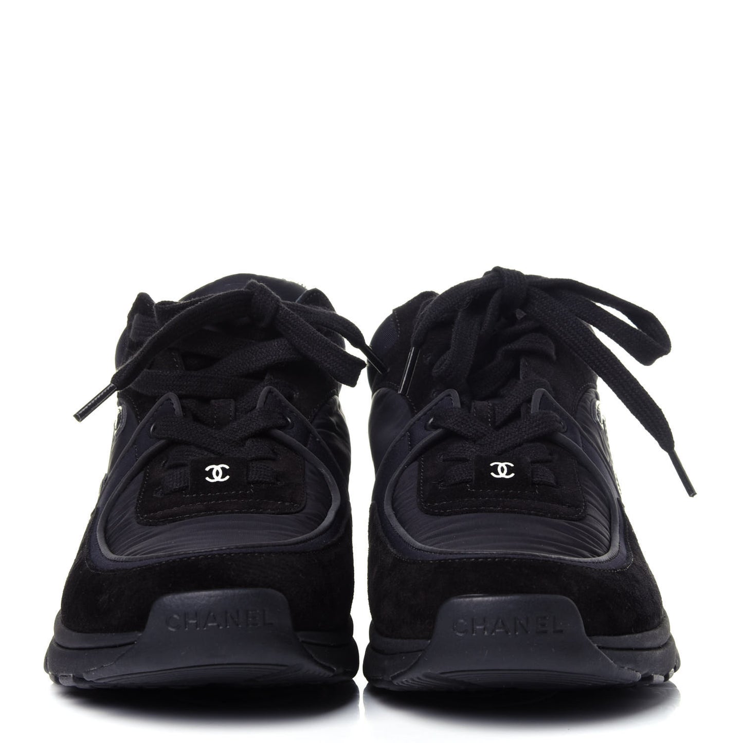 Nylon Calfskin Suede Calfskin CC Sneakers 38 Black