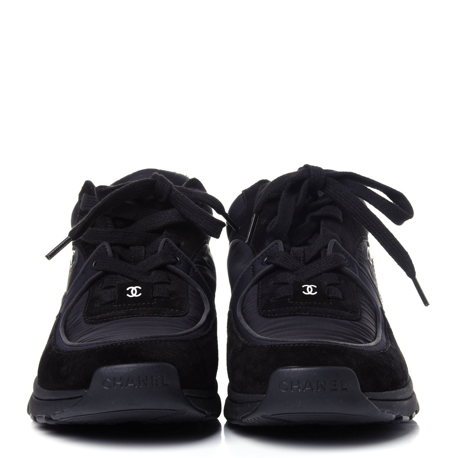 Chanel Nylon Calfskin Suede Calfskin CC Sneakers 38 Black 2 of 11