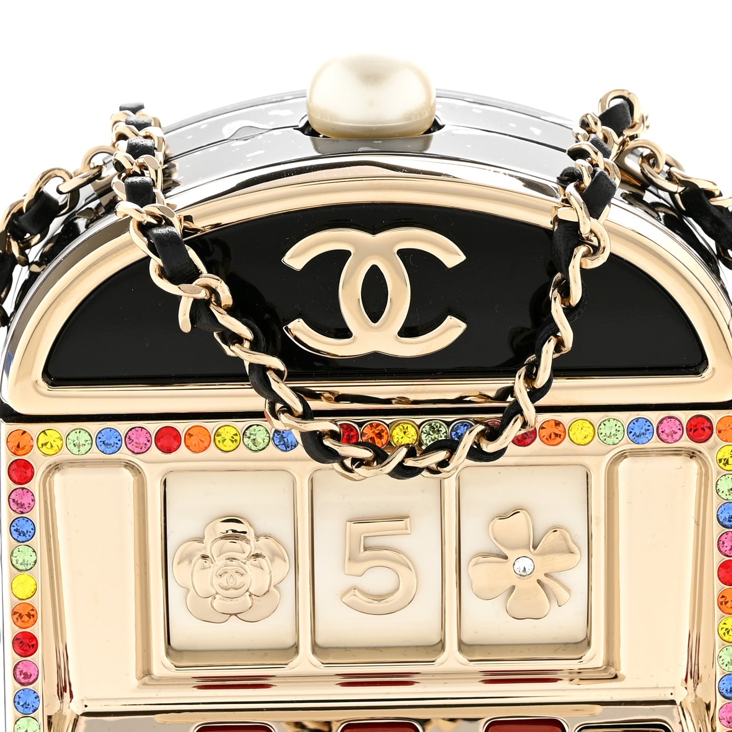 Resin Crystal Slot Machine Minaudiere Black Gold White Red