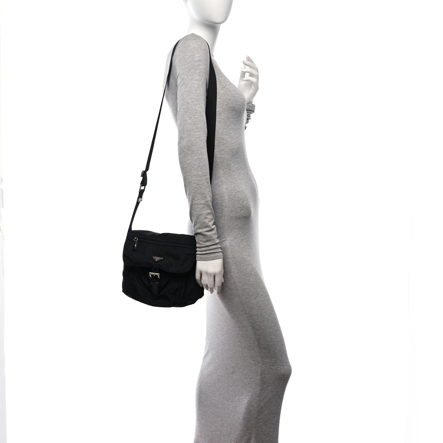 Prada Nylon Vela Saffiano Single Buckle Messenger Shoulder Bag Black 2 of 9