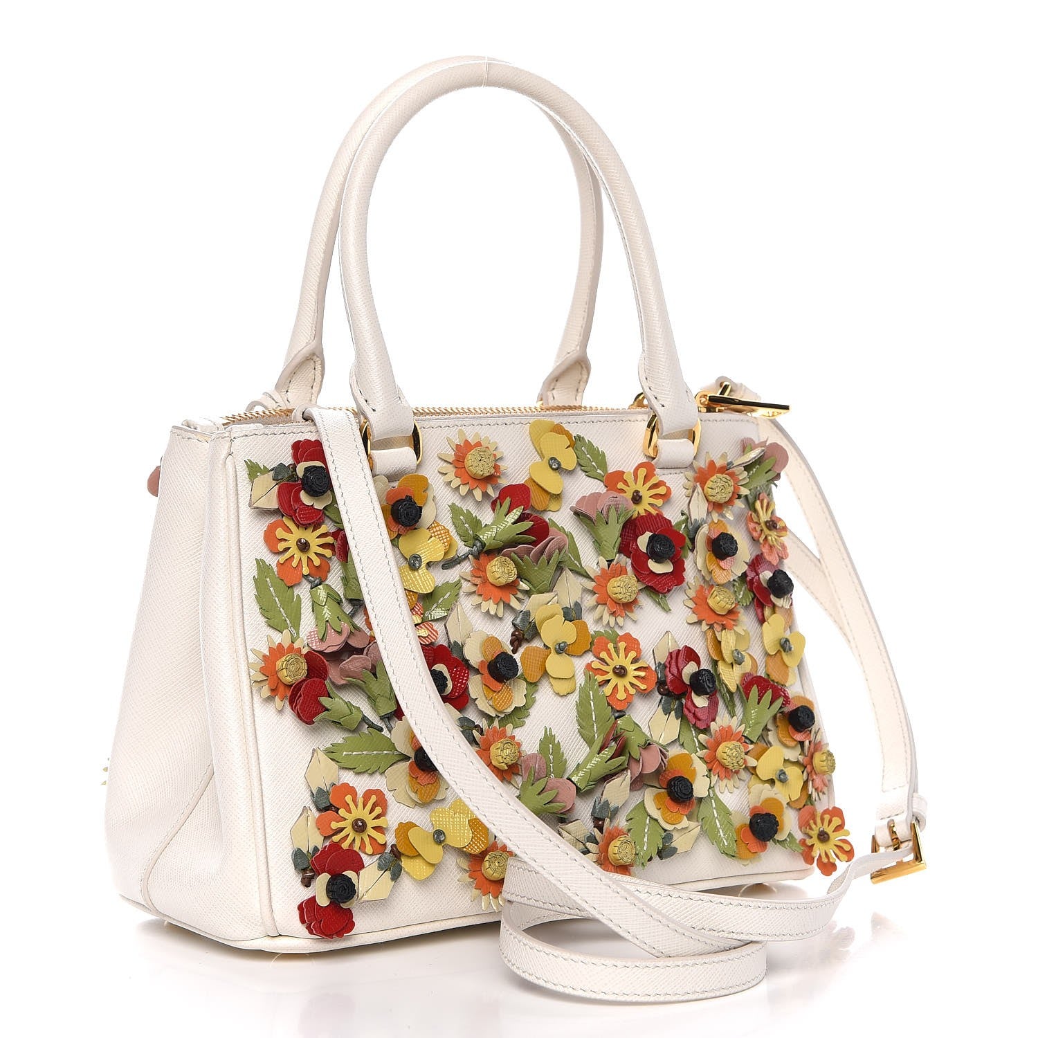 Prada Saffiano Small Galleria Double Zip Garden Tote Bianco 4 of 9