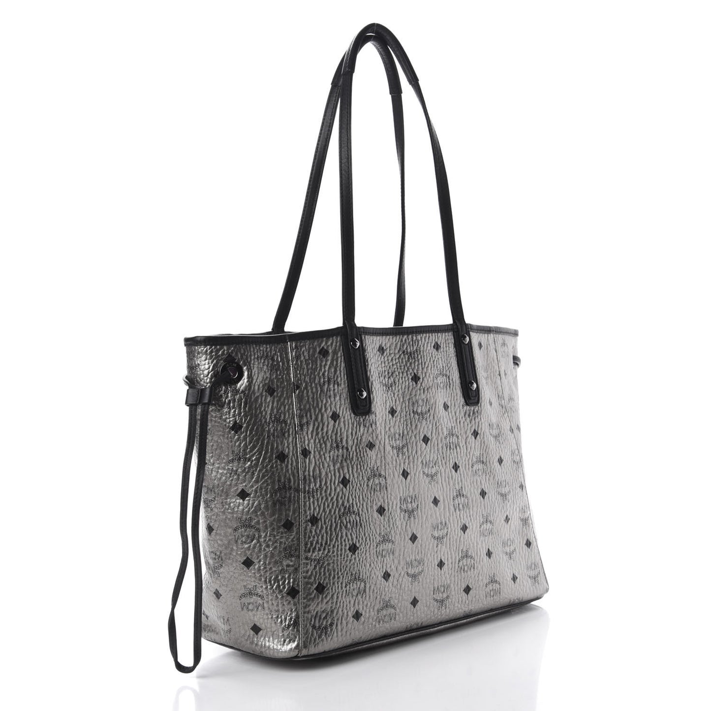 Metallic Visetos Medium Reversible Shopper Tote Silver Black