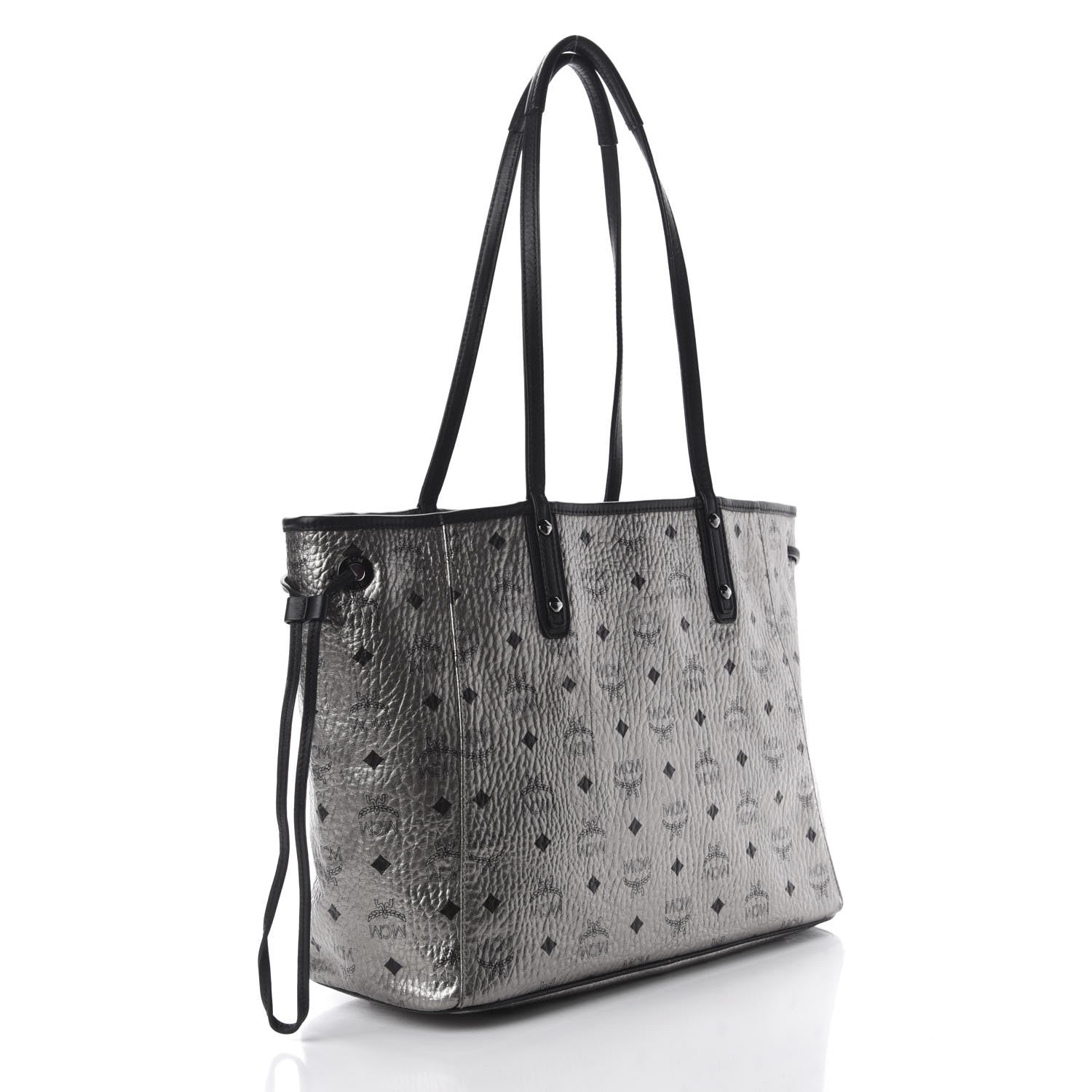 MCM Metallic Visetos Medium Reversible Shopper Tote Silver Black 3 of 16
