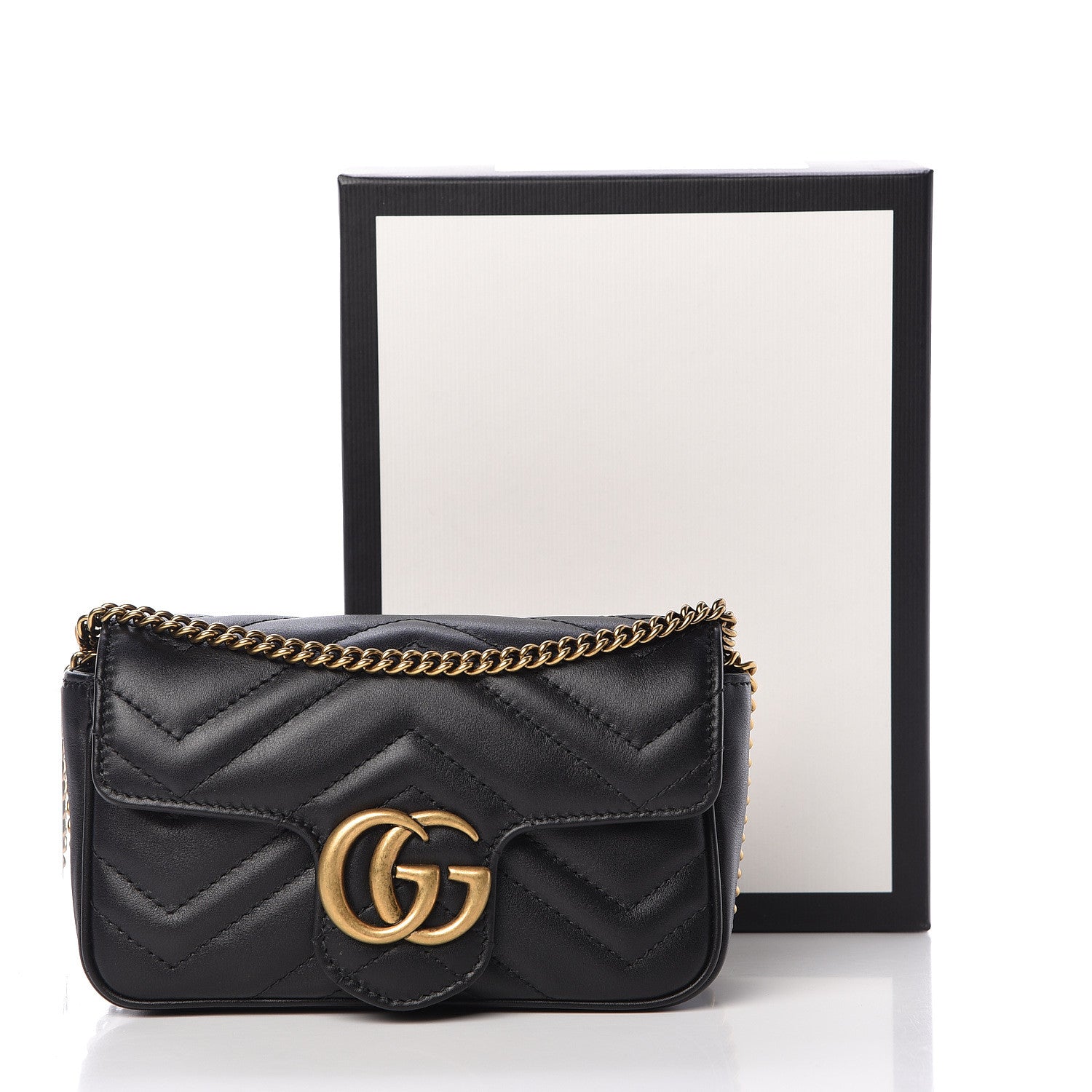 Gucci Calfskin Matelasse Super Mini GG Marmont Shoulder Bag Black 11 of 11