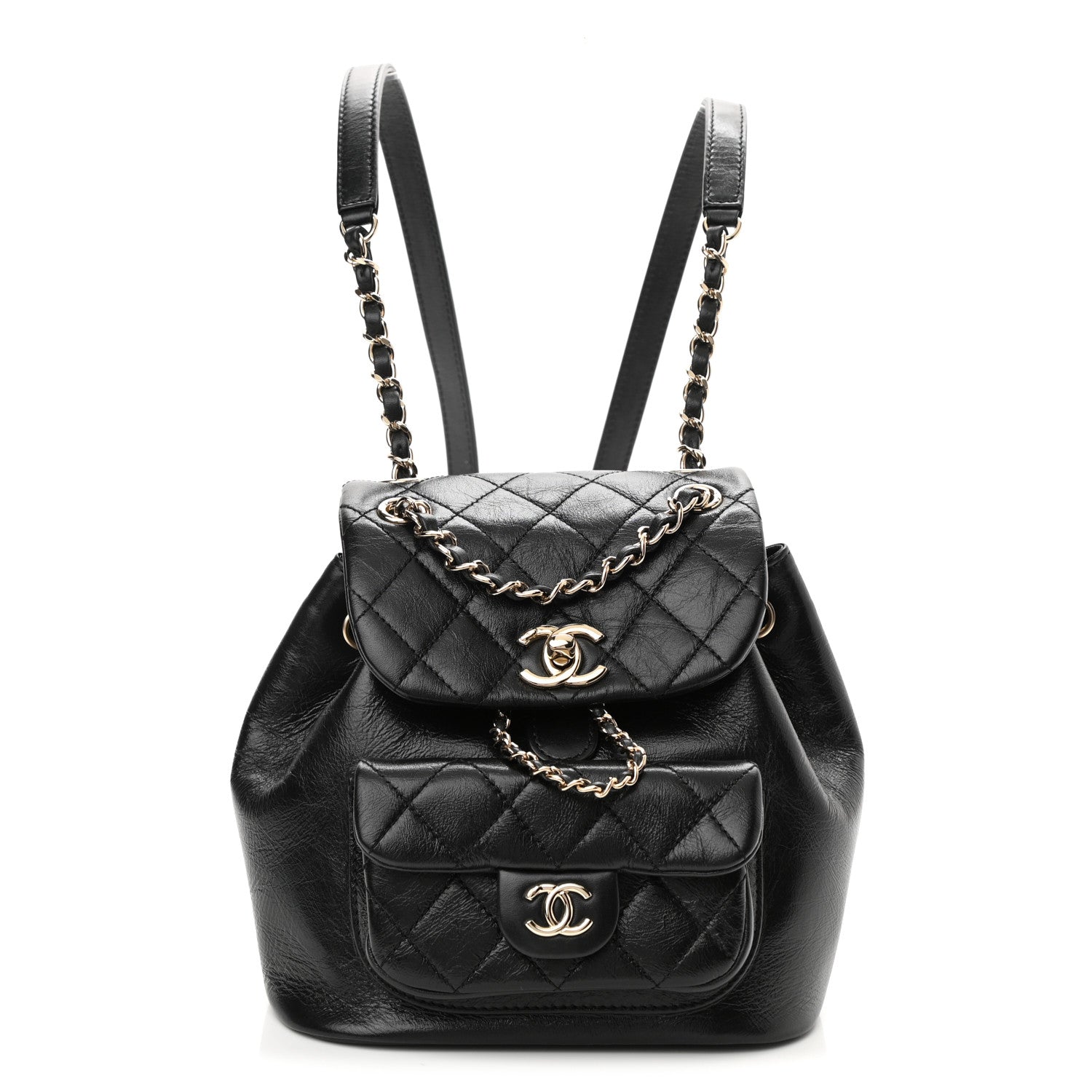 Chanel Glazed Aged Calfskin Quilted Small Duma Drawstring Backpack Black 1 of 10