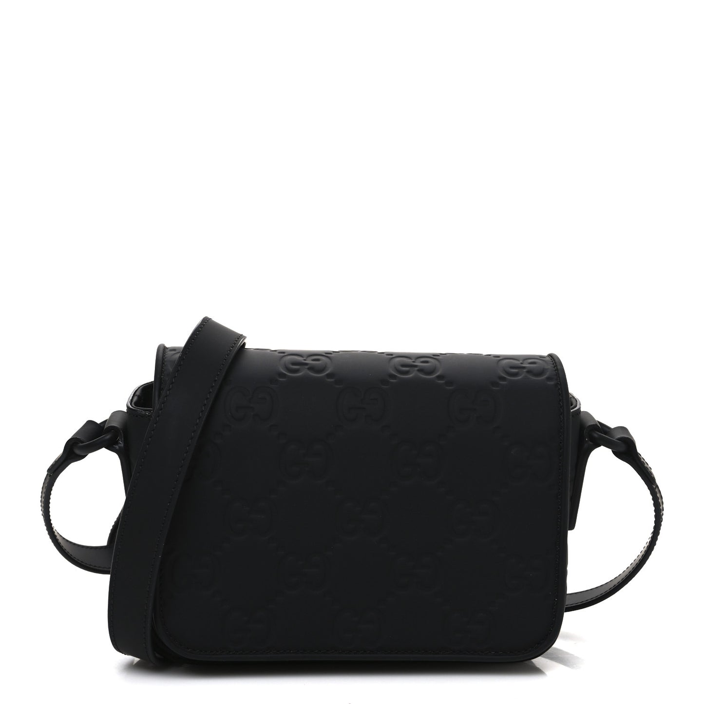 Rubber Effect Calfskin GG Mini Messenger Bag Black