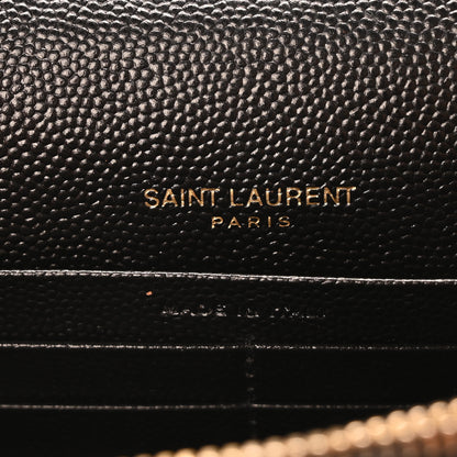 Saint Laurent Grain De Poudre Matelasse Chevron Monogram Envelope Chain Wallet Black 6 of 10