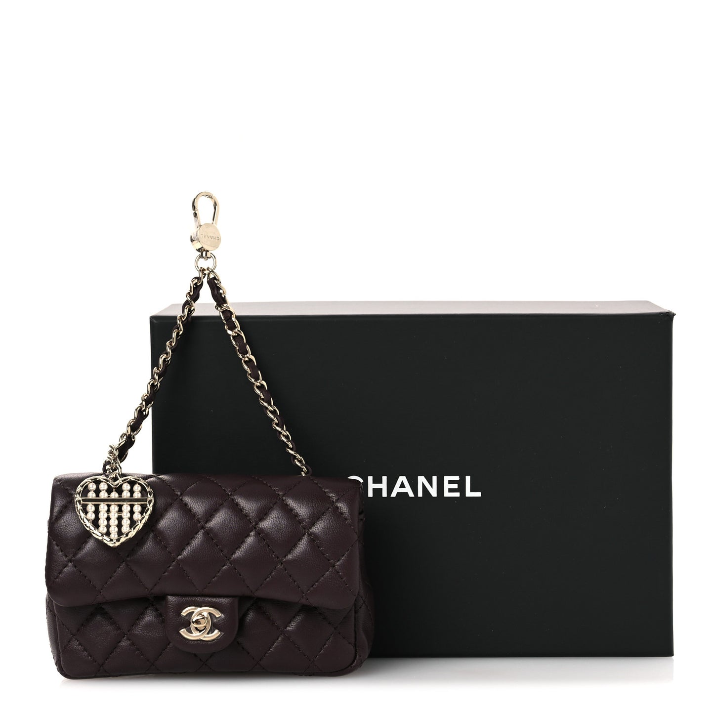 Lambskin Quilted Mini Flap Bag Charm With Hook Dark Brown