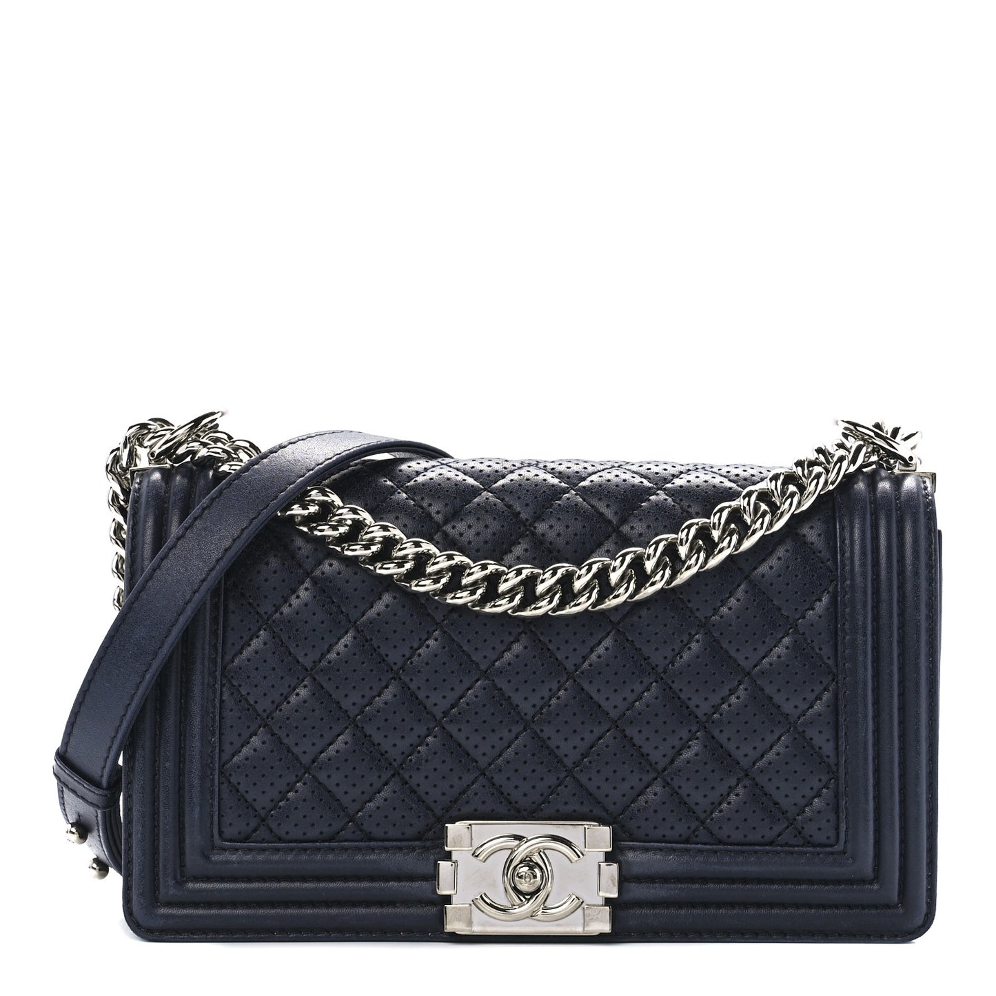 Lambskin Perforated Medium Boy Flap Navy