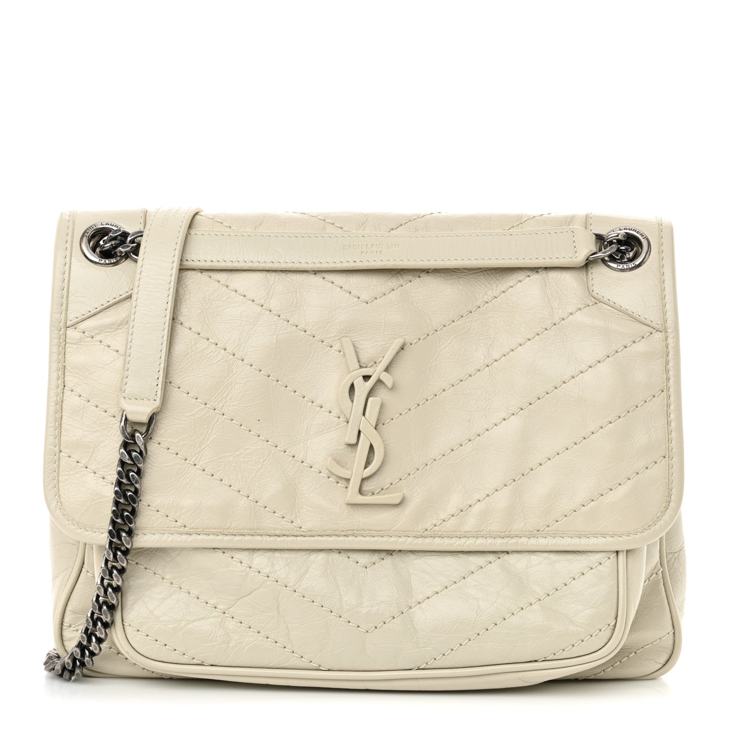 Saint Laurent Crinkled Calfskin Matelasse Monogram Medium Niki Chain Satchel Crema Soft 1 of 15