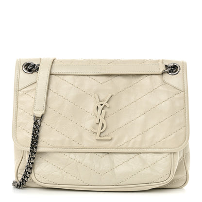 Saint Laurent Crinkled Calfskin Matelasse Monogram Medium Niki Chain Satchel Crema Soft 1 of 15